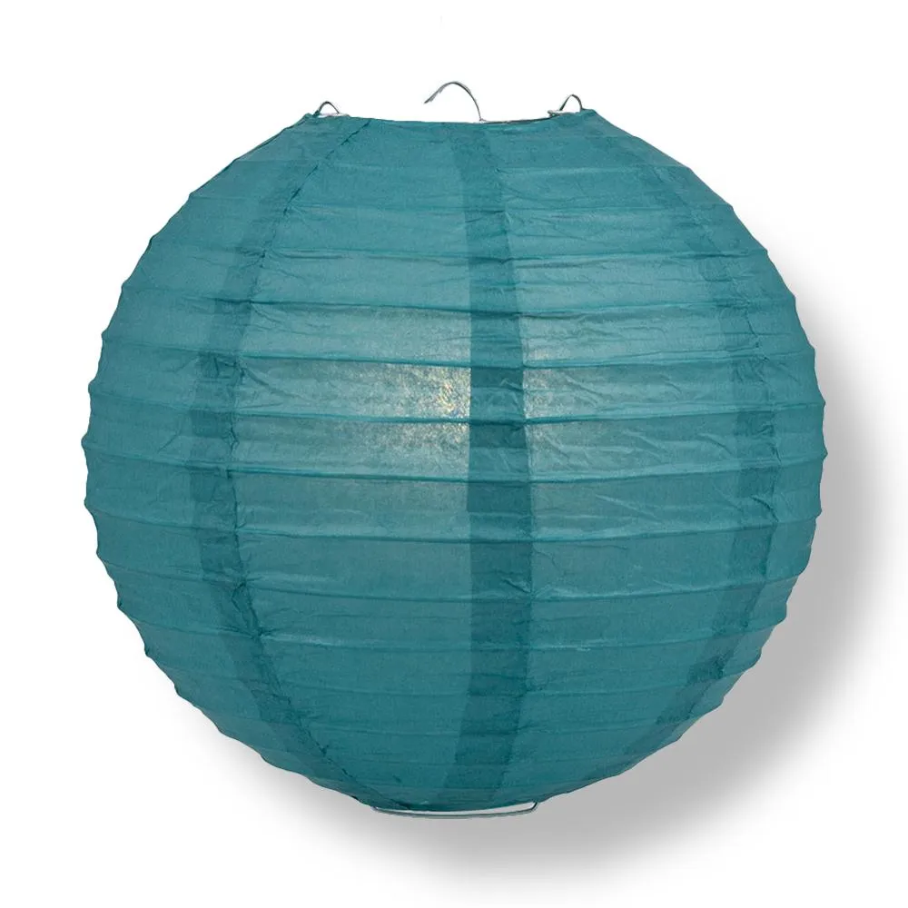 10" Tahiti Teal Round Paper Lantern, Even Ribbing, Chinese Hanging Wedding & Party Decoration