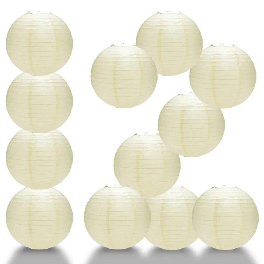 12 PACK | 12" Beige/Ivory Fine Line Premium Even Ribbing Paper Lantern, Extra Sturdy