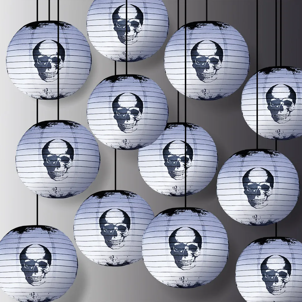 12 PACK | 14" Halloween Skull Skeleton Face Paper Lantern, Hanging Decoration