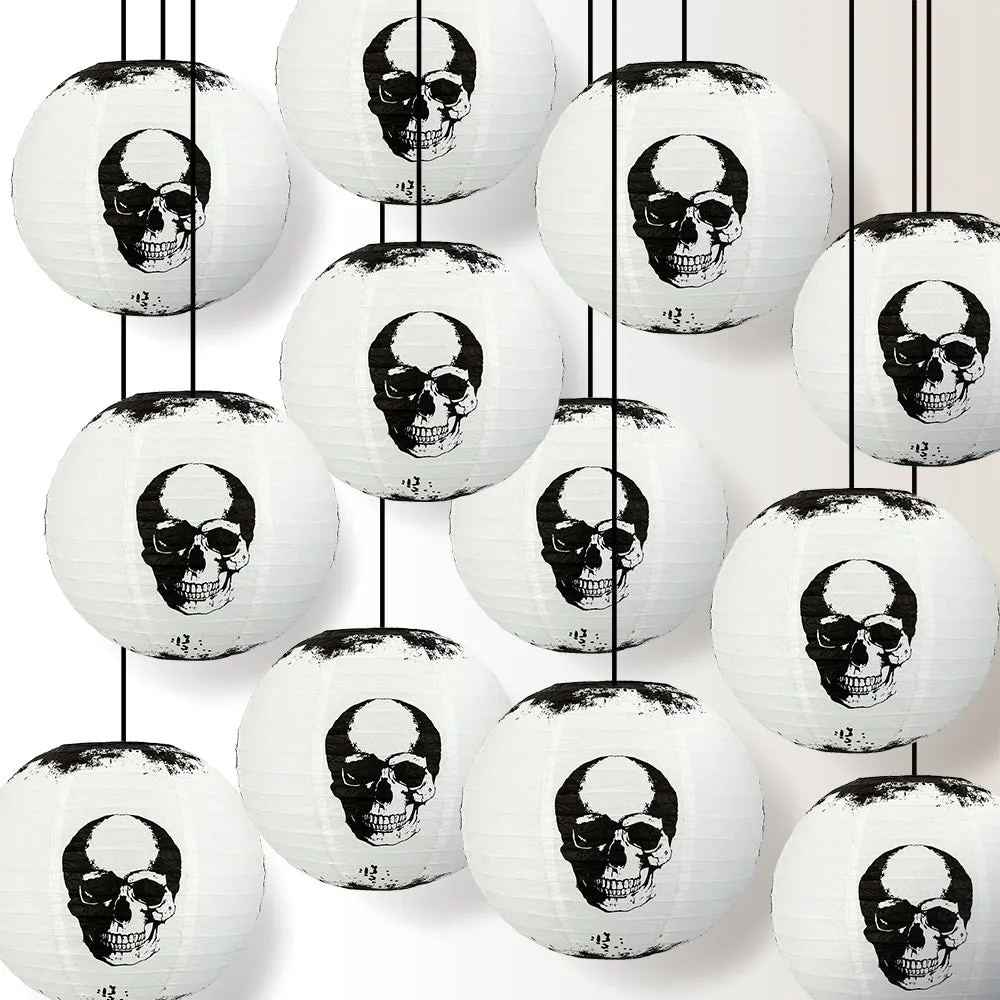 12 PACK | 14" Halloween Skull Skeleton Face Paper Lantern, Hanging Decoration