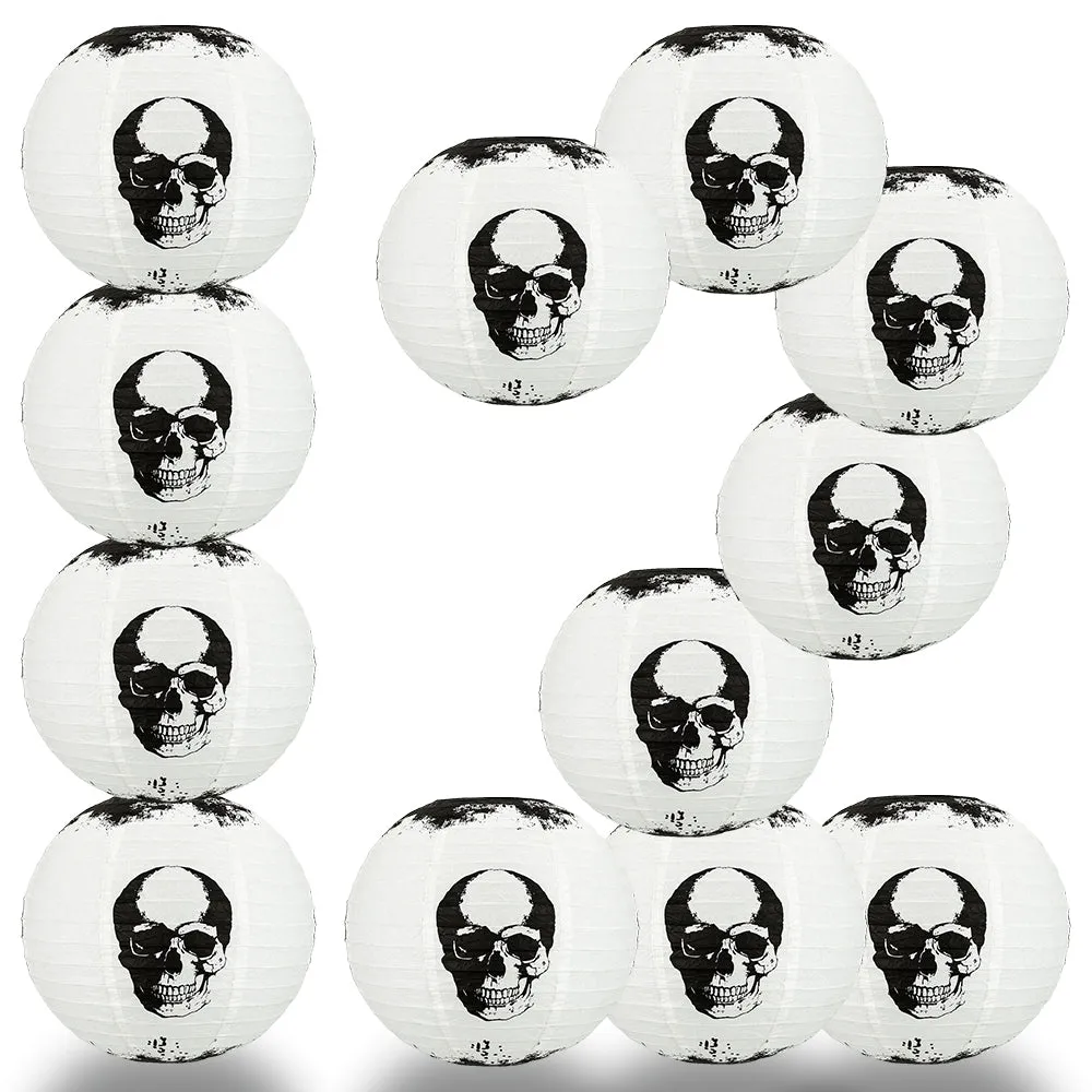 12 PACK | 14" Halloween Skull Skeleton Face Paper Lantern, Hanging Decoration