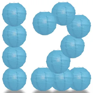 12 PACK |  Turquoise Blue Crisscross Ribbing, Hanging Paper Lantern Combo Set