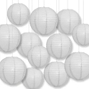 12-PC Gray / Grey Paper Lantern Chinese Hanging Wedding & Party Assorted Decoration Set, 12/10/8-Inch