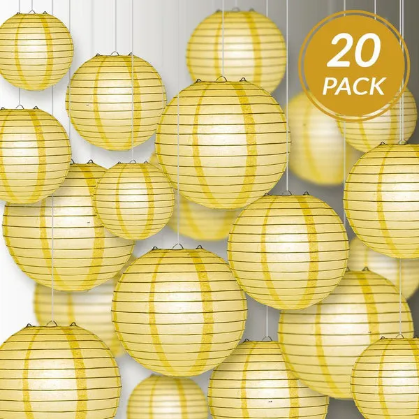 12" Lemon Yellow Chiffon Round Paper Lantern, Even Ribbing, Chinese Hanging Wedding & Party Decoration