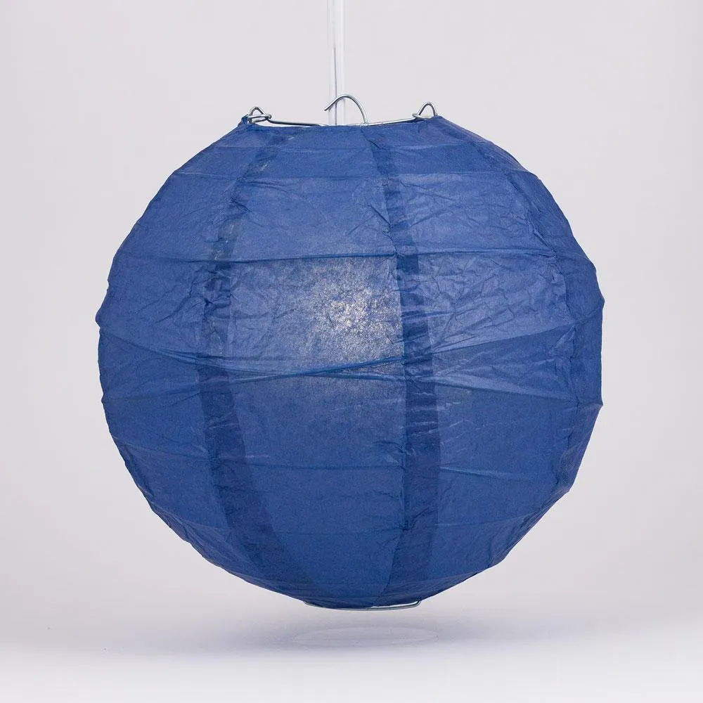 12" Navy Blue Round Paper Lantern, Crisscross Ribbing, Chinese Hanging Wedding & Party Decoration