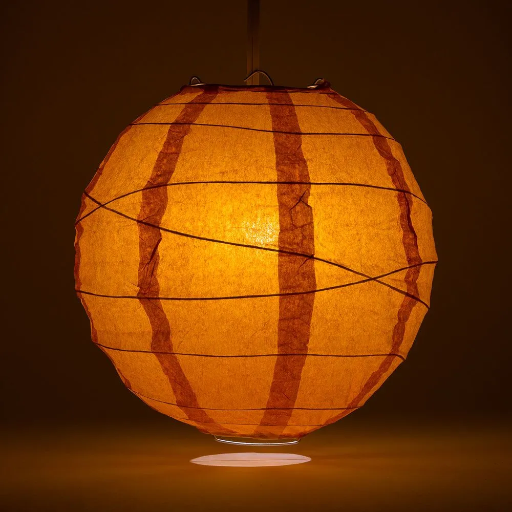 12" Persimmon Orange Round Paper Lantern, Crisscross Ribbing, Chinese Hanging Wedding & Party Decoration