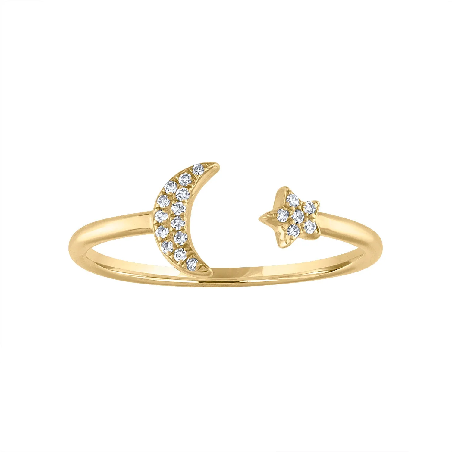 14KT GOLD DIAMOND MOON AND STAR CUFF RING