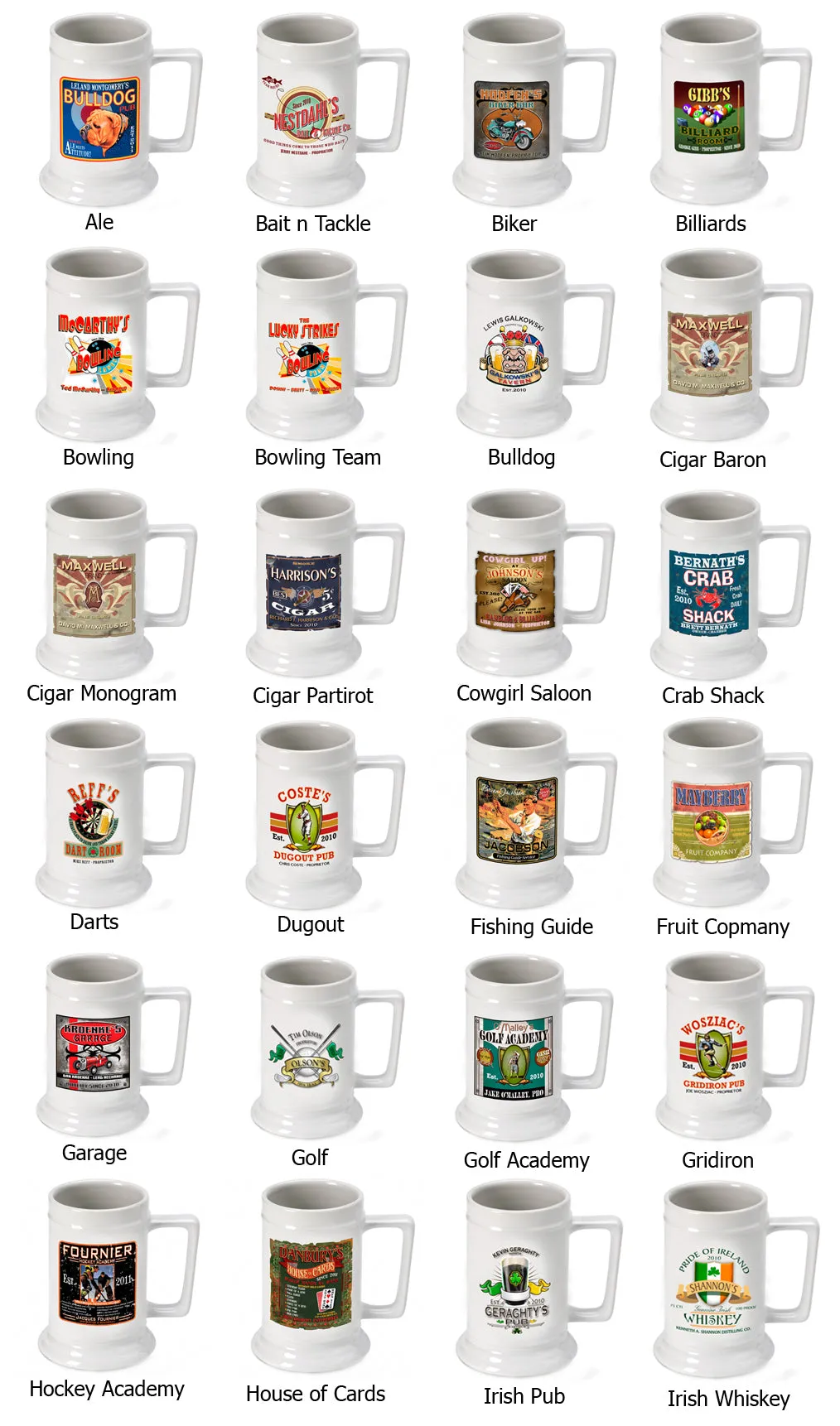 16oz. Ceramic Beer Stein - Available in 45 Designs