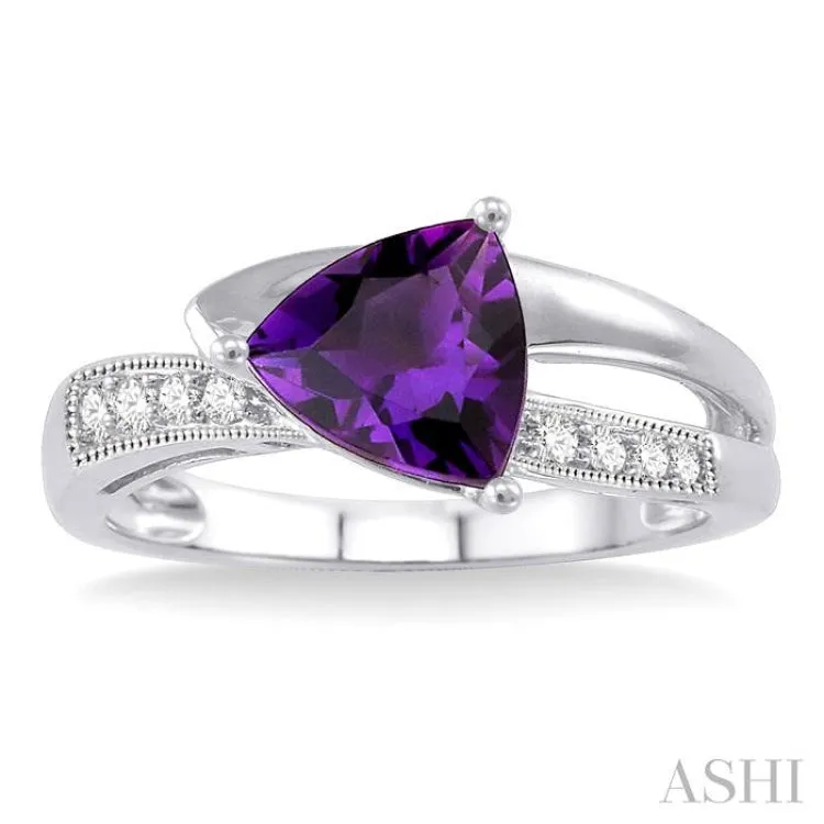 8x8mm Trillion Cut Amethyst and 1/20 Ctw Single Cut Diamond Ring in 10K White Gold