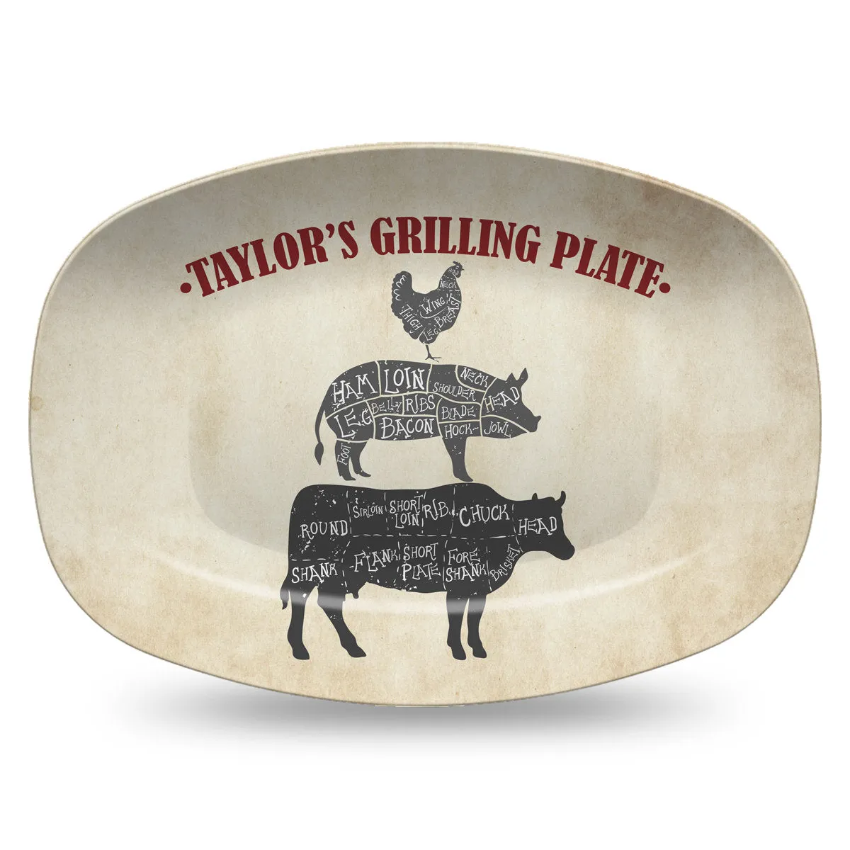 BBQ Butcher Cuts Cow Chicken Pig - Custom Personalized Platter