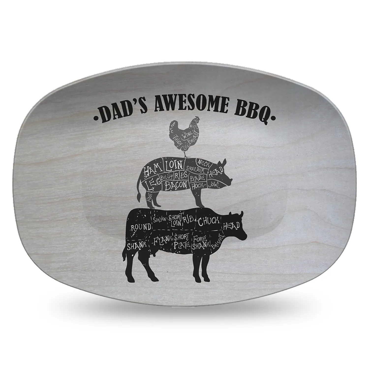 BBQ Butcher Cuts Cow Chicken Pig - Custom Personalized Platter