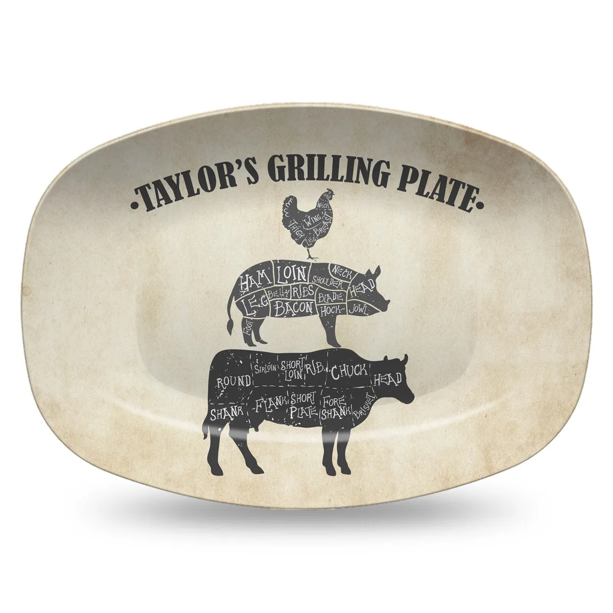 BBQ Butcher Cuts Cow Chicken Pig - Custom Personalized Platter