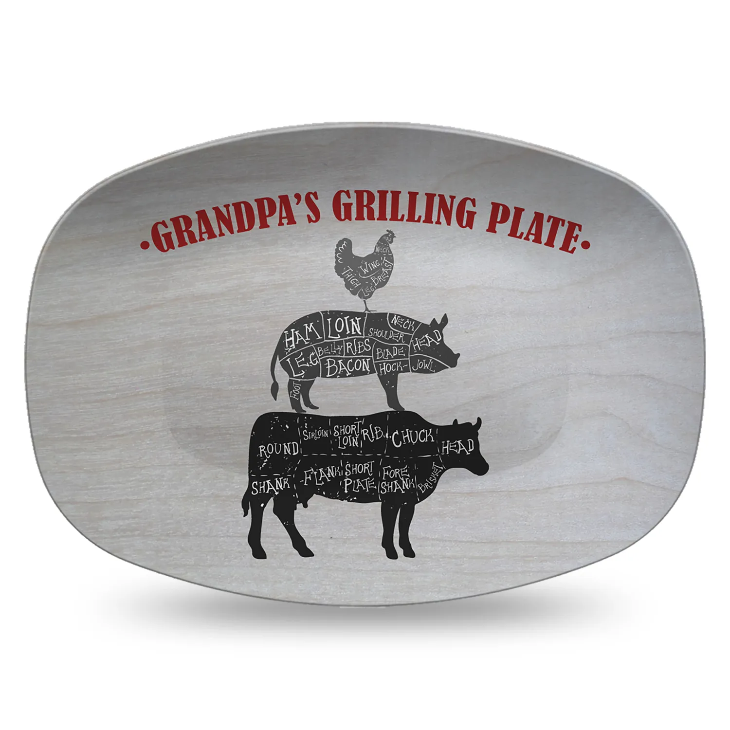 BBQ Butcher Cuts Cow Chicken Pig - Custom Personalized Platter