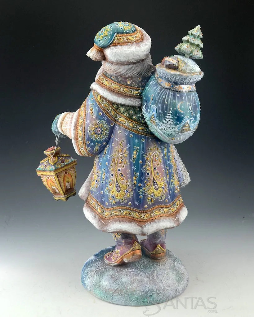 Beautiful and Colorful Santa Carving with 92 embedded Gemstones