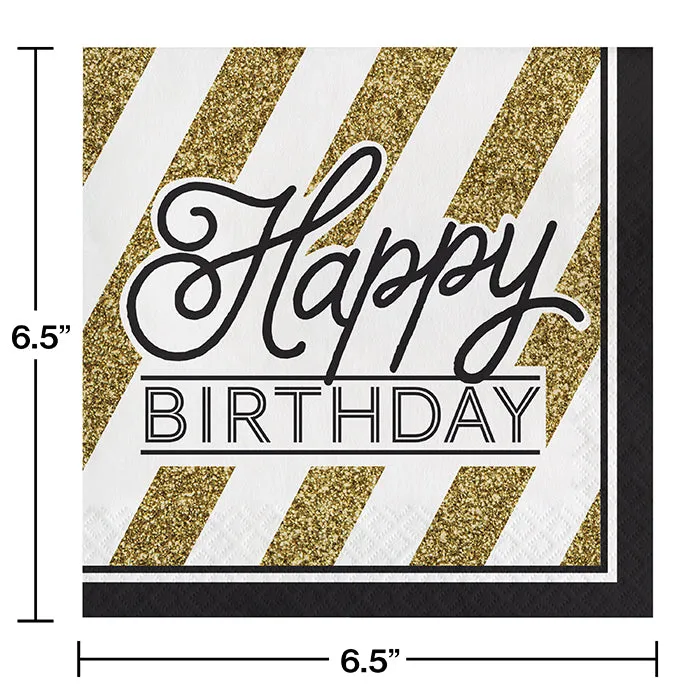 Bulk Black and Gold Birthday Luncheon Napkins (192 per Case)