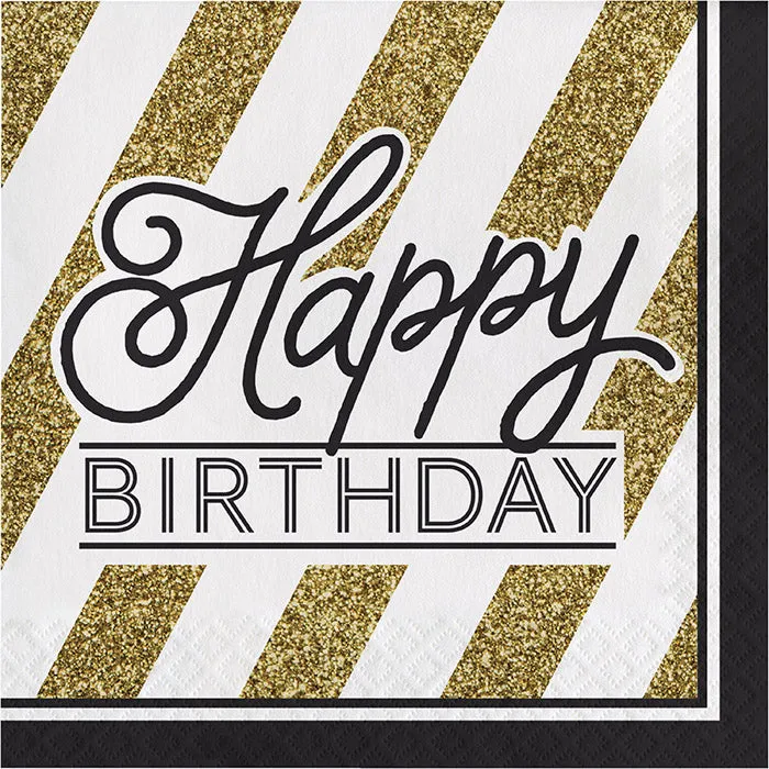 Bulk Black and Gold Birthday Luncheon Napkins (192 per Case)