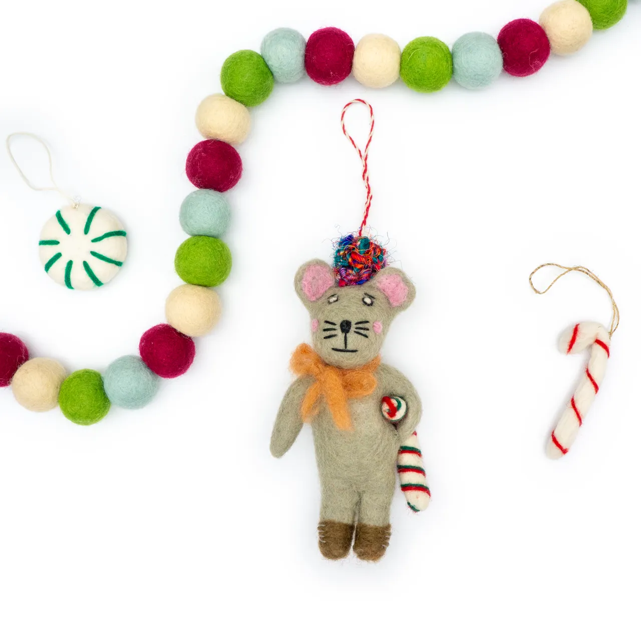 Cesar the Candy Cane Mouse Eco Ornament