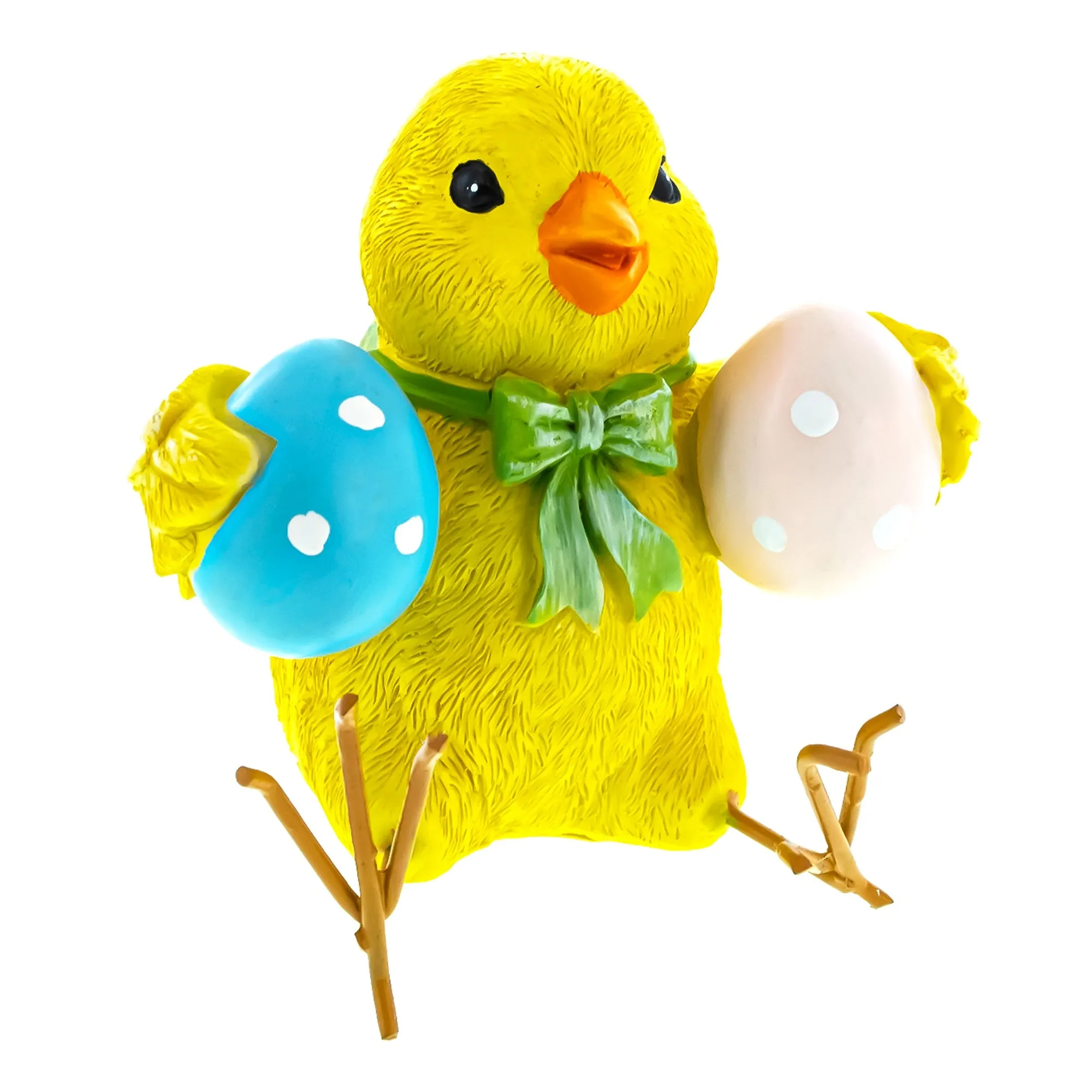 Cheerful Chick Clutching Colorful Easter Eggs Figurine