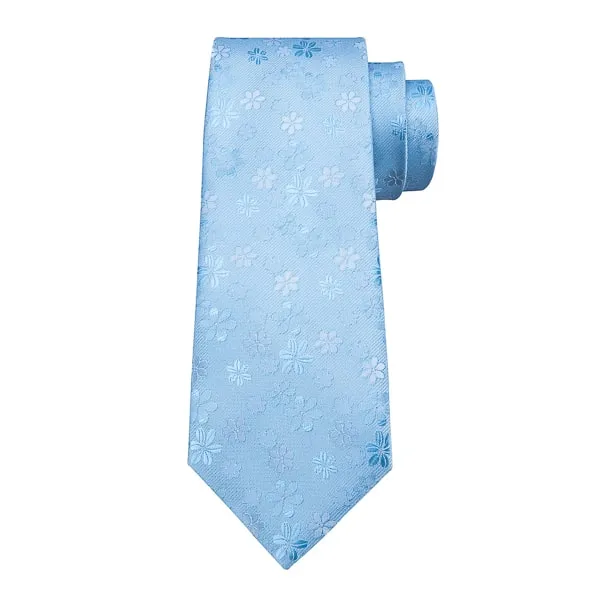 Classy Men Sky Blue Floral Silk Tie