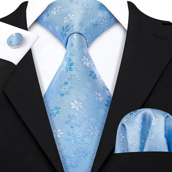 Classy Men Sky Blue Floral Silk Tie