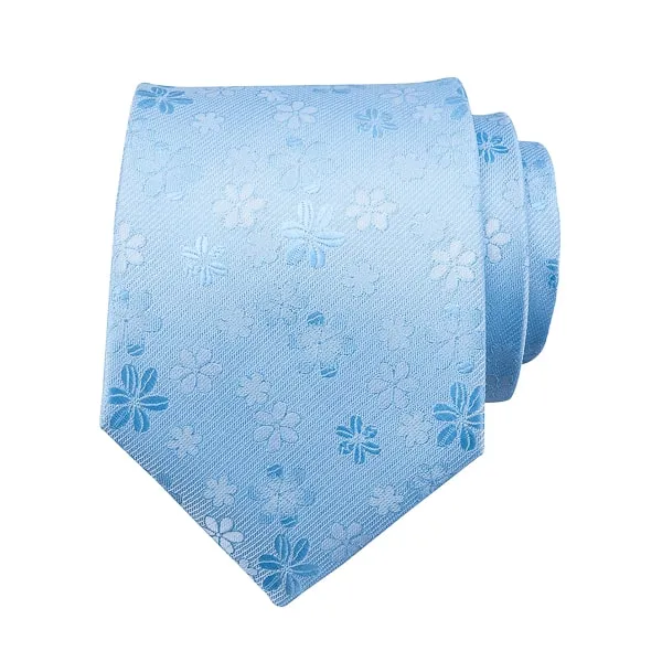 Classy Men Sky Blue Floral Silk Tie