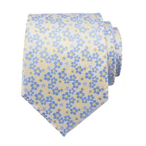 Classy Men Yellow Blue Mini Flower Silk Tie