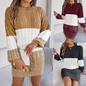 Comfy Autumn and Winter Fashionable Twisted Lantern Sleeve Sweater Dress