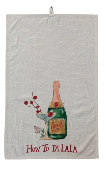 Cotton Slub Printed Tea Towel w/ Holiday Cocktail