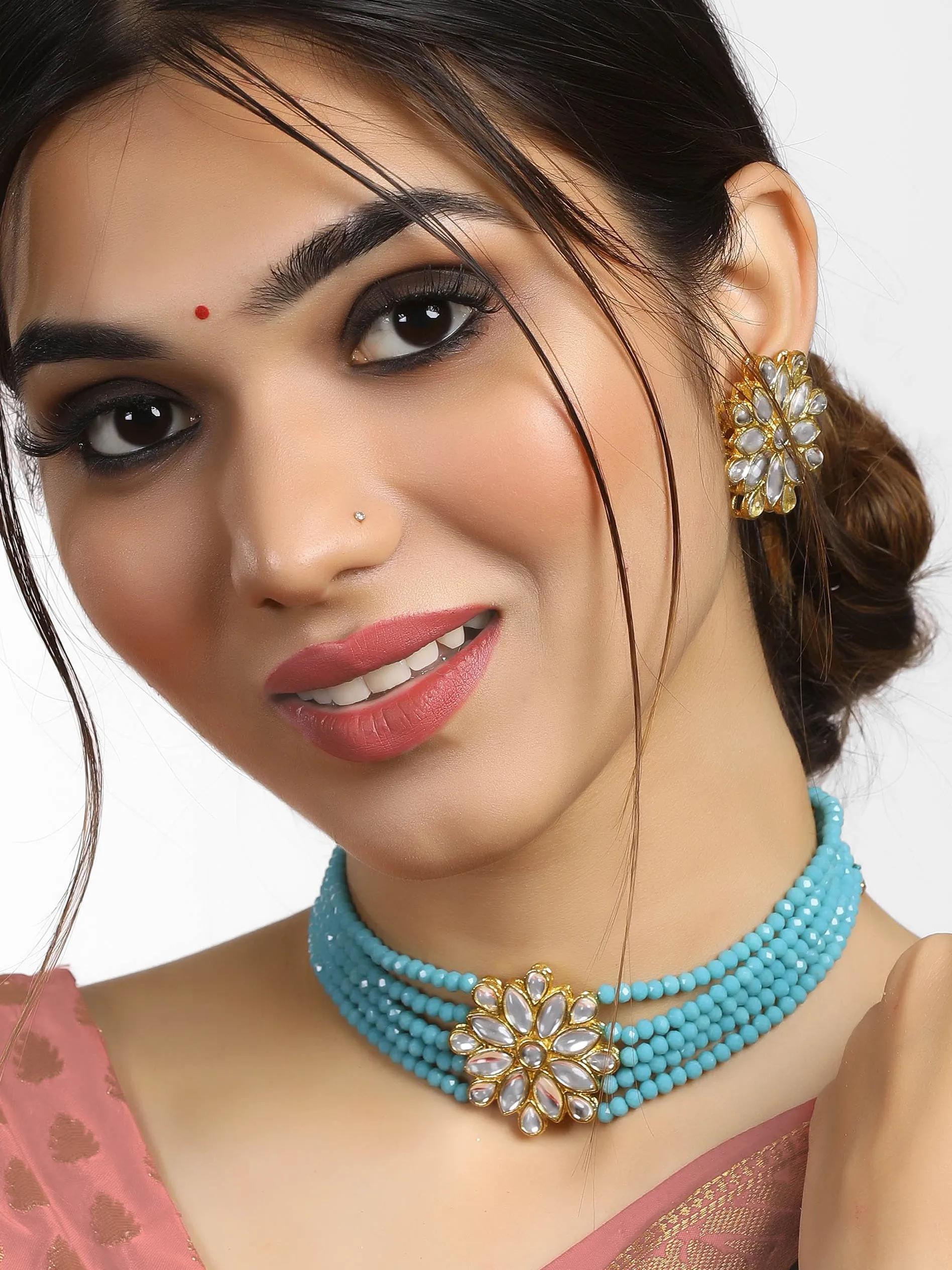 Crystal Chain Kundan Choker Necklace Set