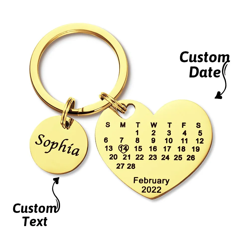 Custom Engraved Heart Calendar Keychain Save The Date Keychain