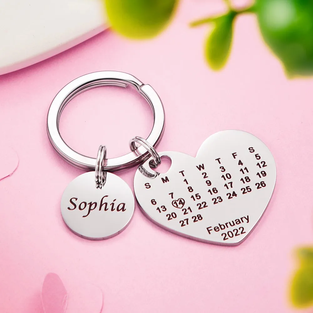 Custom Engraved Heart Calendar Keychain Save The Date Keychain