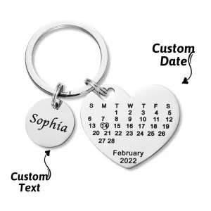 Custom Engraved Heart Calendar Keychain Save The Date Keychain