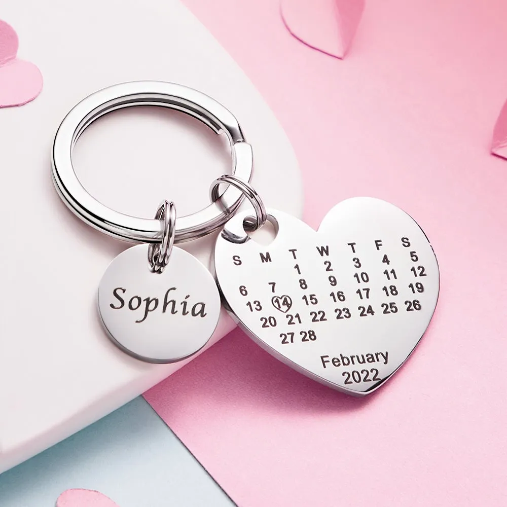 Custom Engraved Heart Calendar Keychain Save The Date Keychain