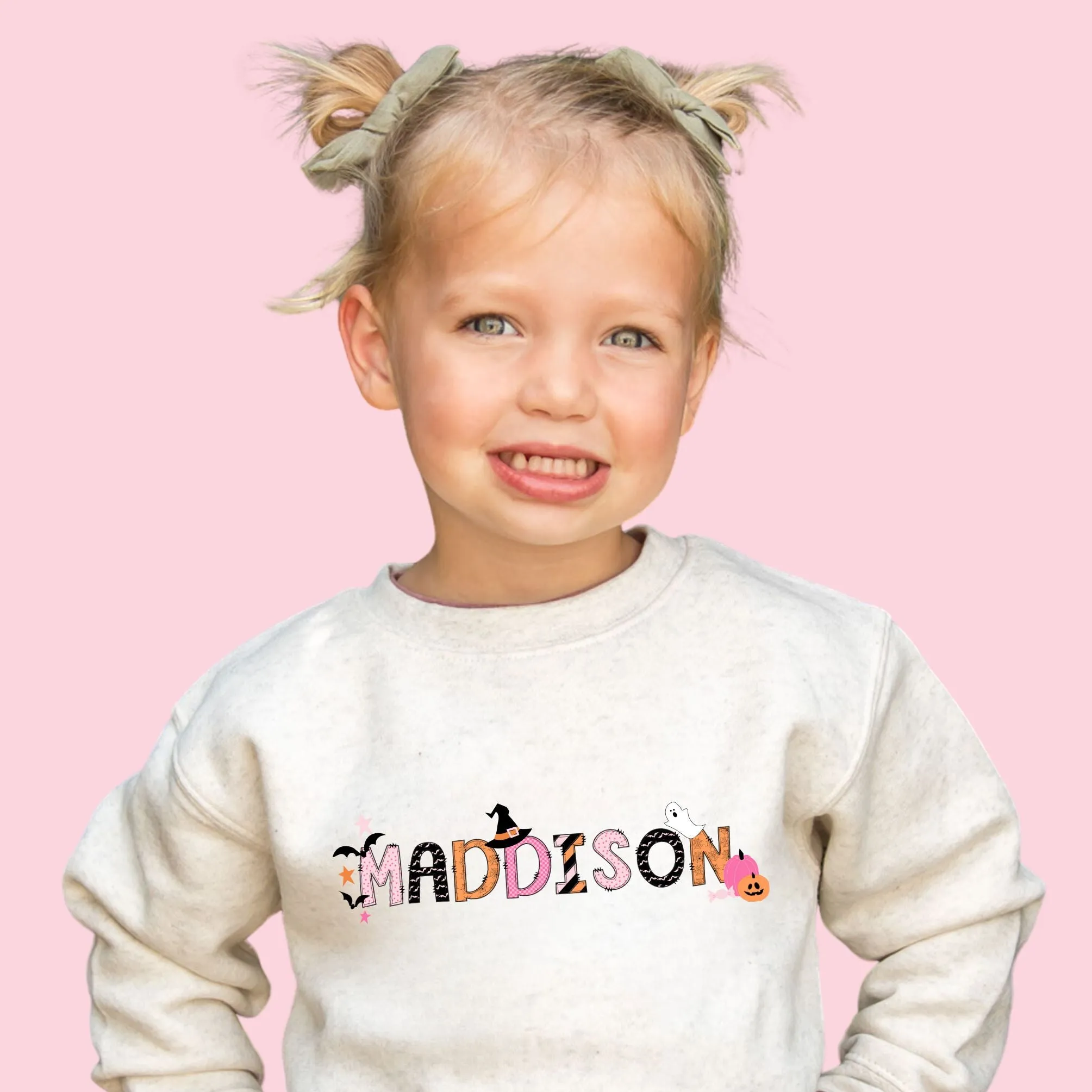 Custom Halloween Name Sweatshirt for Kids - Pink