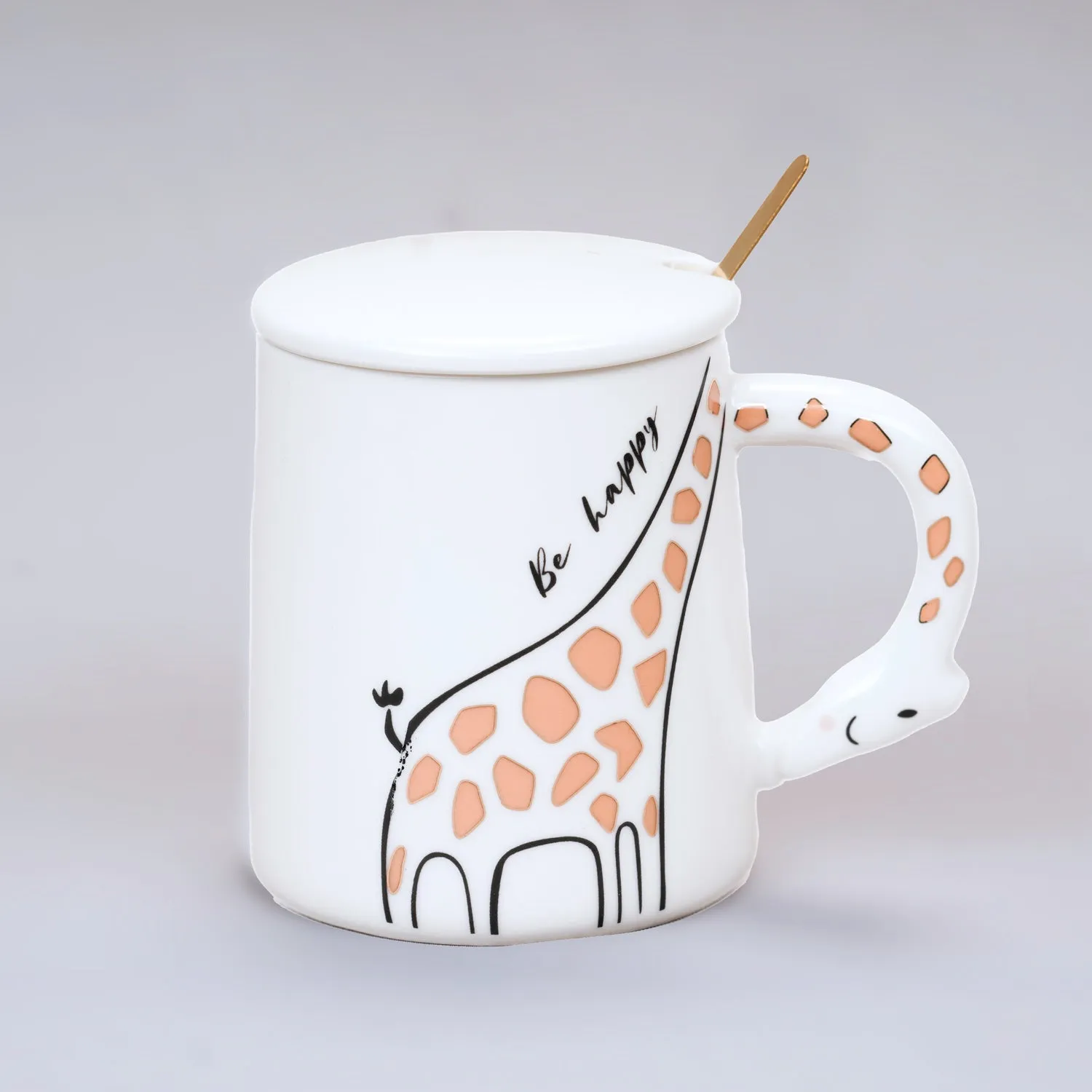 Cute Animal Ceramic Coffee Mug With Lid and Spoon