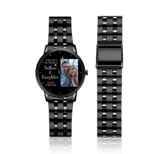 Daddy Daughter Engraved Men's Black Alloy Bracelet Photo Watch 38mm