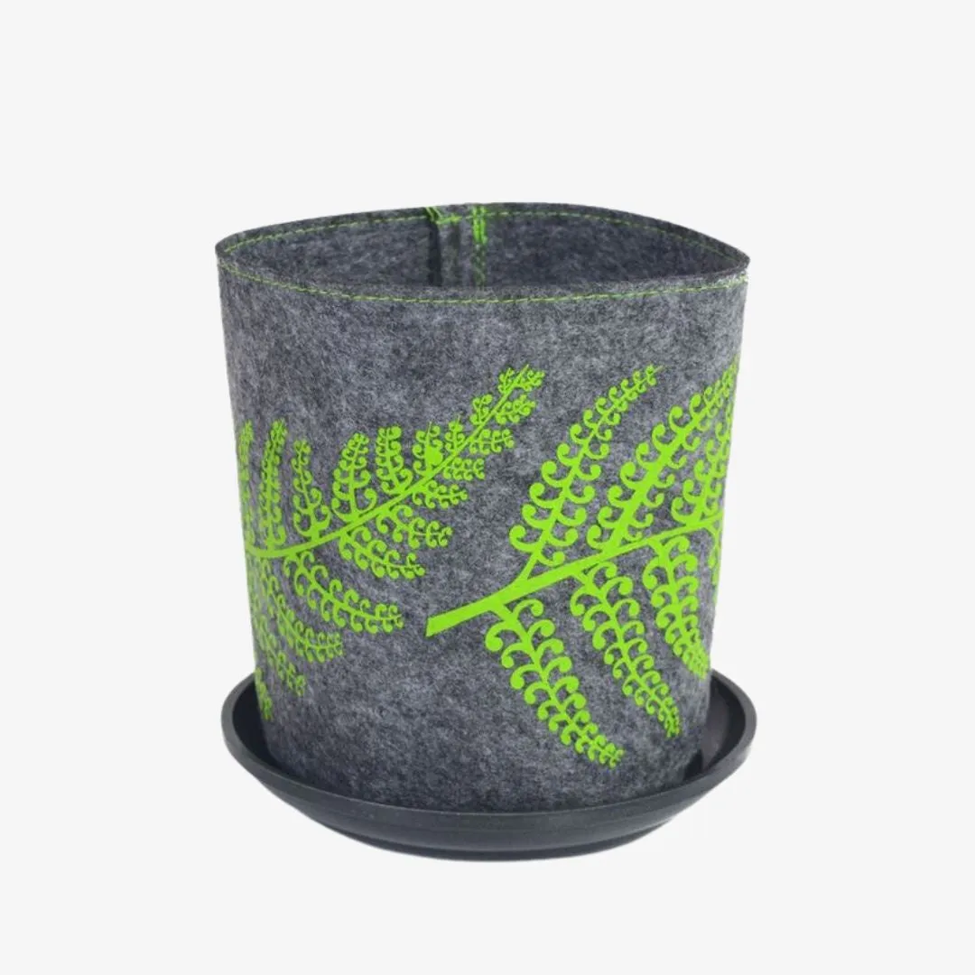 Fern Ecofelt Grow Bag Green Print on Mid Grey