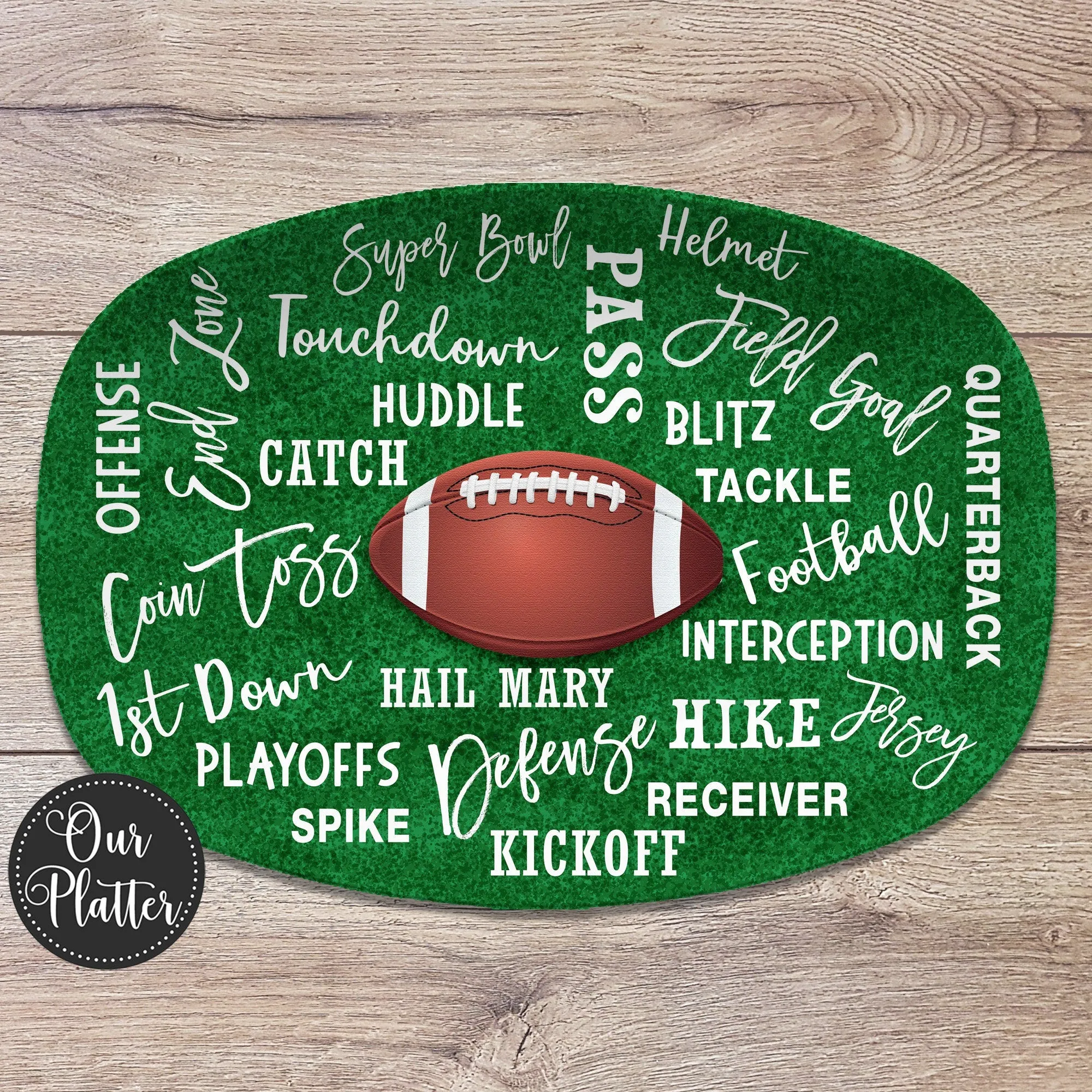 Football Text Superbowl Party Personalized Platter