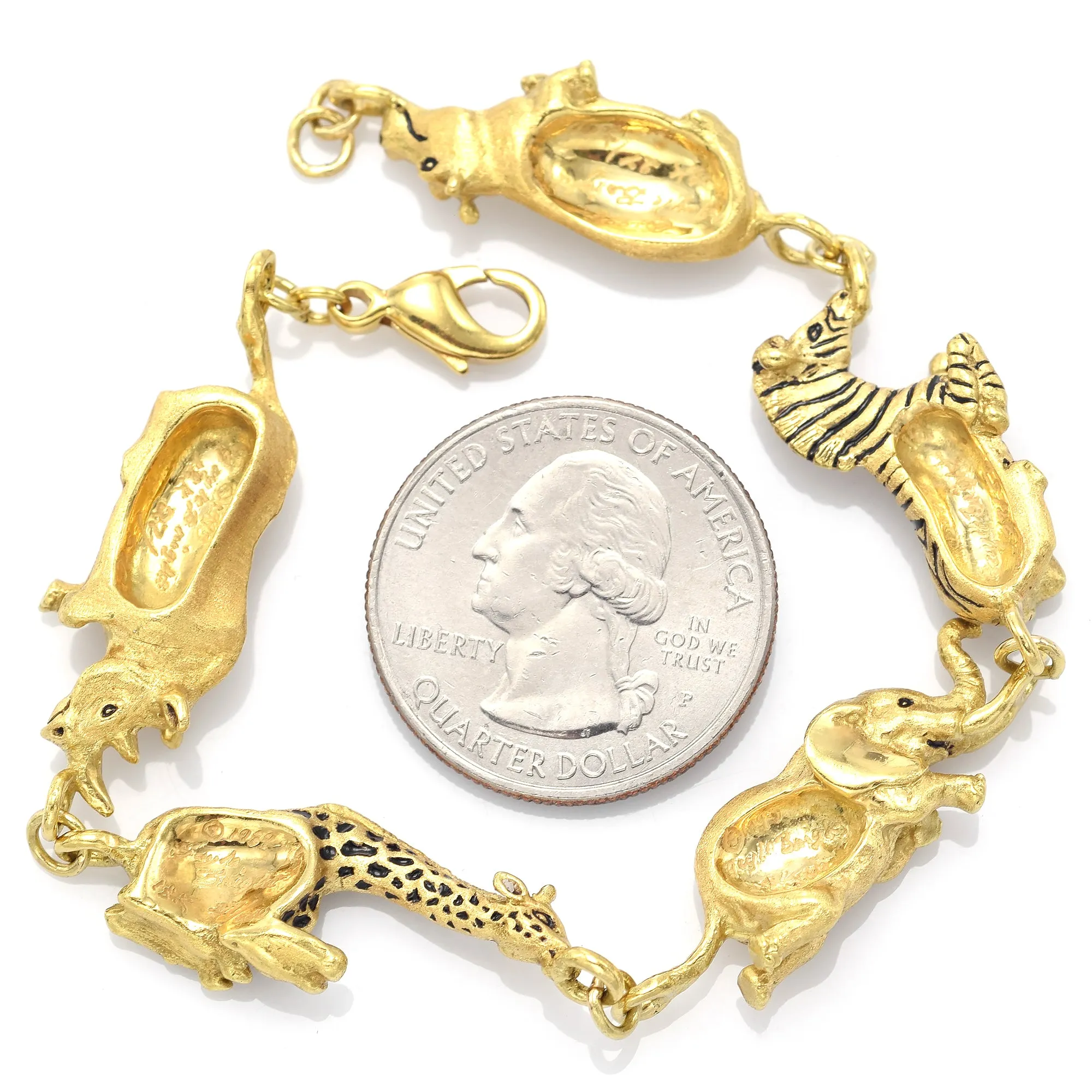 Gayle Bright 18K Yellow Gold African Animals Link Bracelet Limited Edition 27/500