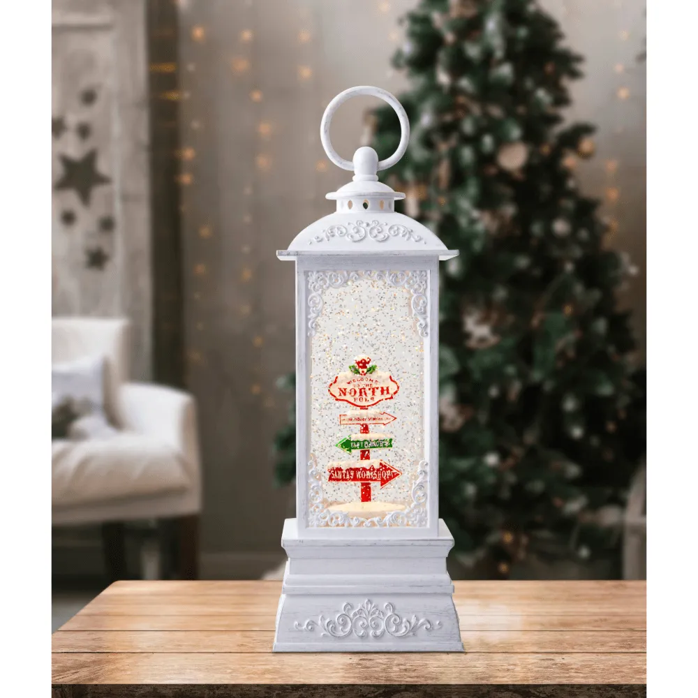 Glitter Swirl Musical White Tall Lantern Asst USB