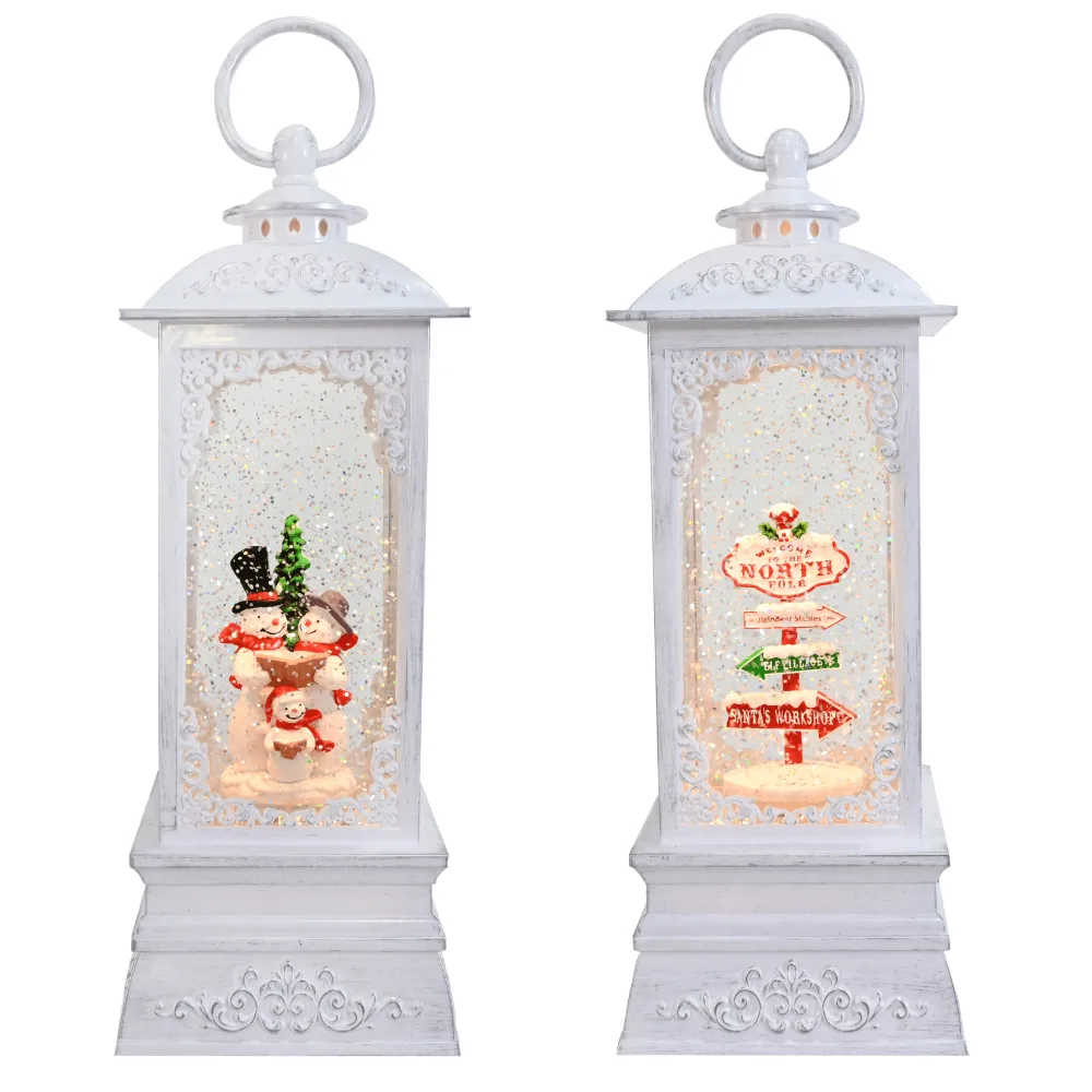 Glitter Swirl Musical White Tall Lantern Asst USB