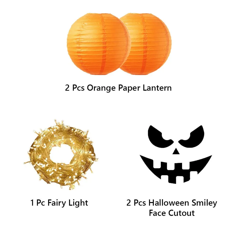 Halloween Decoration, Paper Lantern, Fairy Lights & Paper Cutout Kids Halloween Theme Party Background Decorations