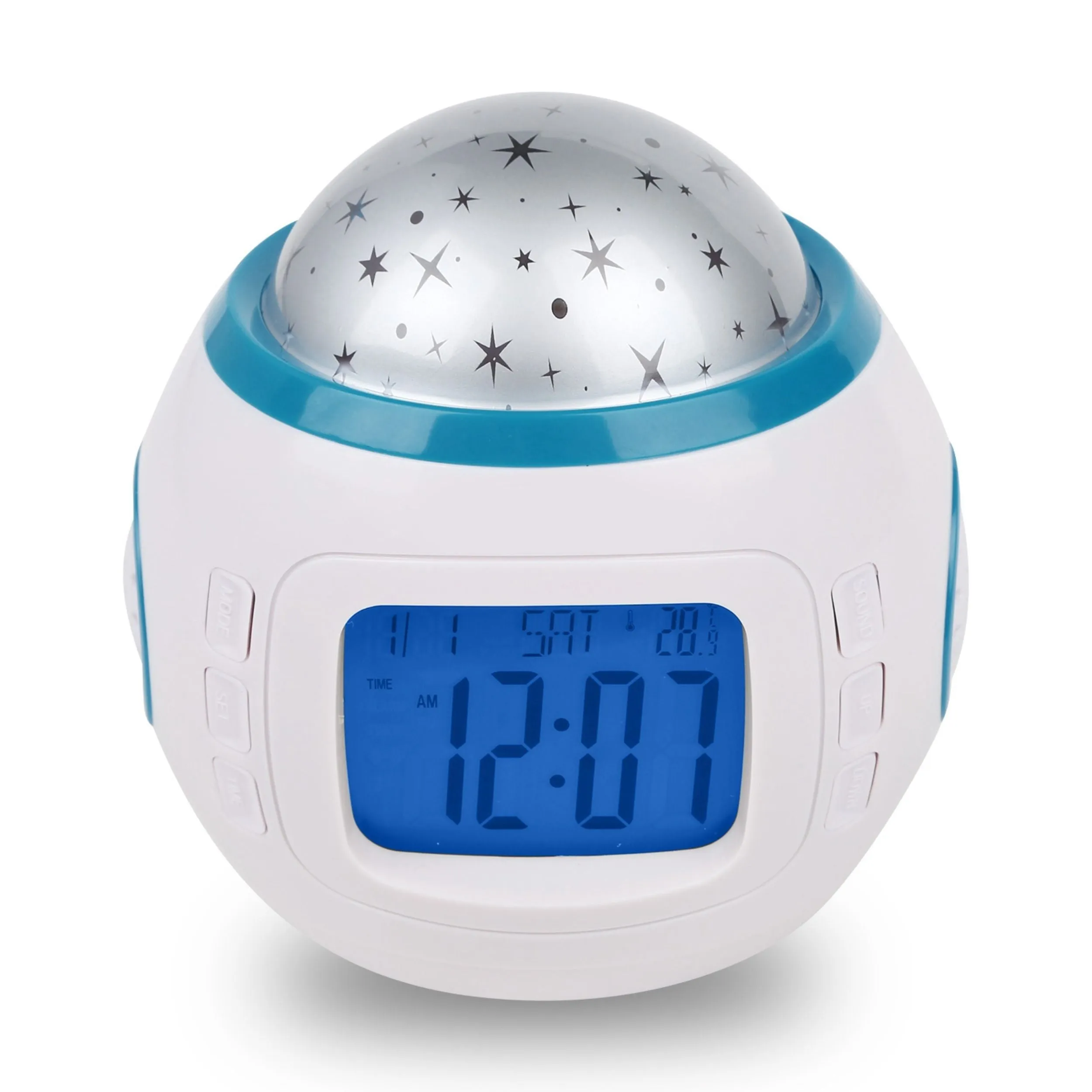 Kids Star Sky LED Projector Alarm Clock with Thermometer & Calendar Lights