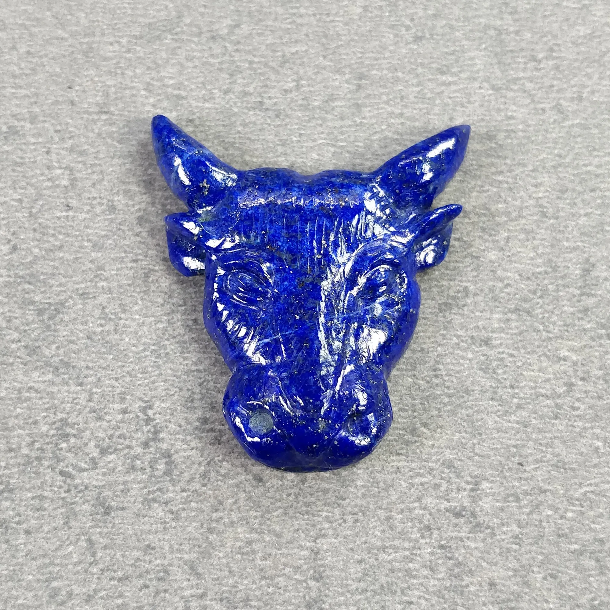 LAPIS LAZULI Gemstone Carving : 34.35cts Natural Untreated Unheated Lapis Hand Carved COW Head 30*27mm