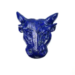 LAPIS LAZULI Gemstone Carving : 34.35cts Natural Untreated Unheated Lapis Hand Carved COW Head 30*27mm