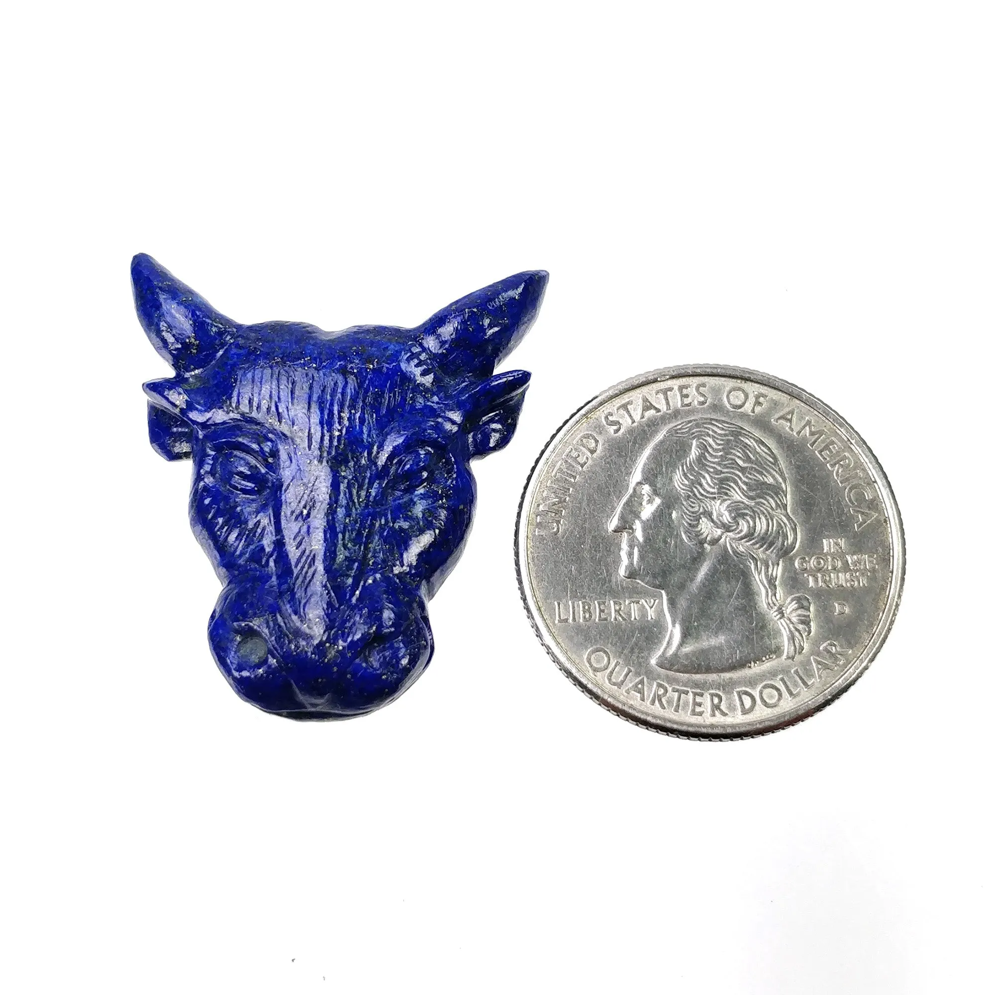 LAPIS LAZULI Gemstone Carving : 34.35cts Natural Untreated Unheated Lapis Hand Carved COW Head 30*27mm