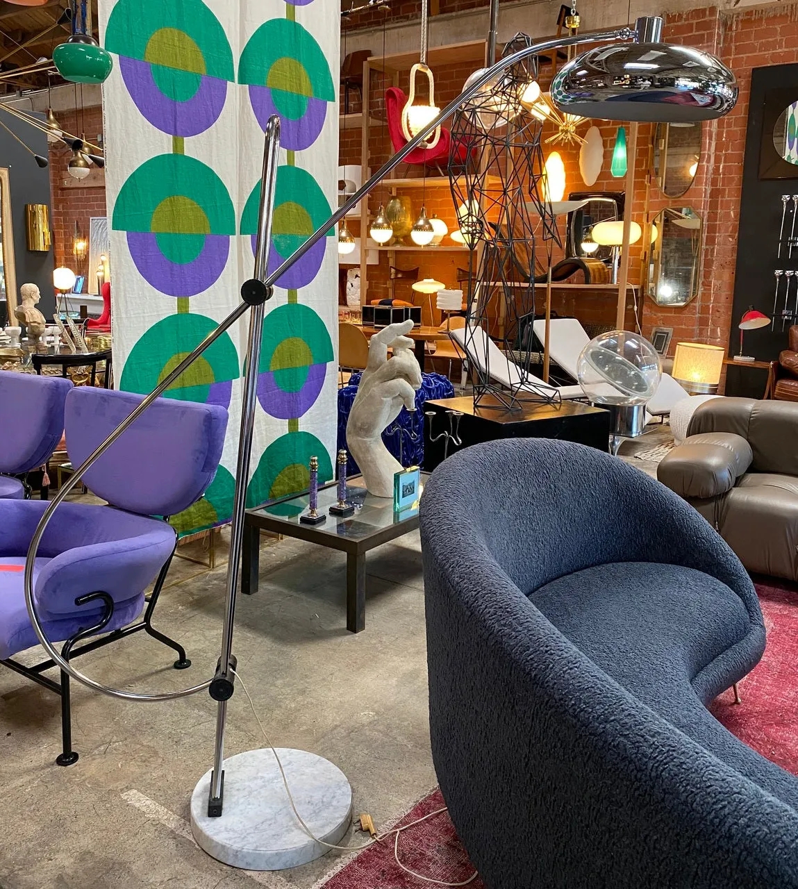 Large and Adjustable Midcentury "Arc" Marble and Chrome Floor Lamp, Italy, 1970s