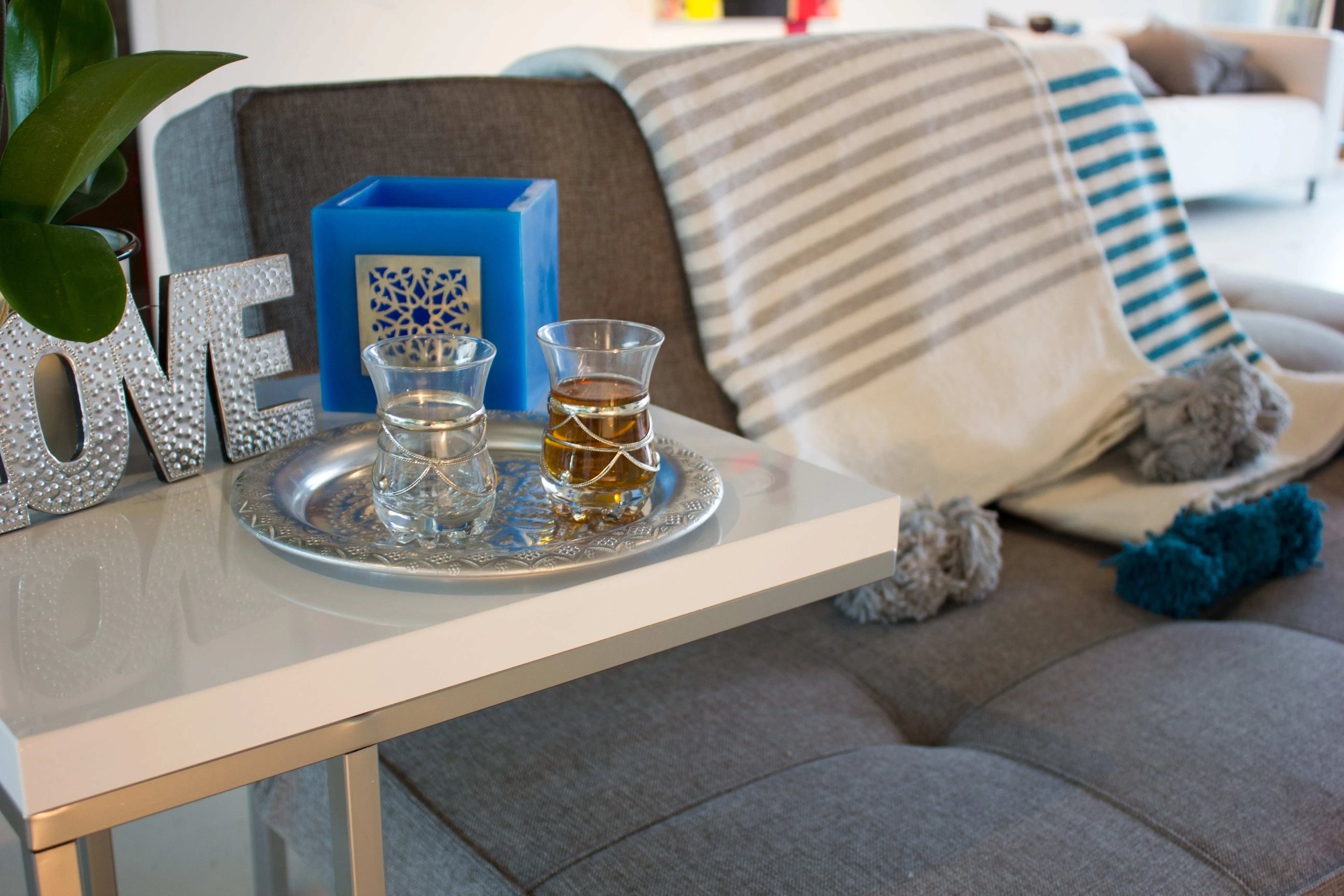 Large Lantern from Blue Wax with Metal Decoration