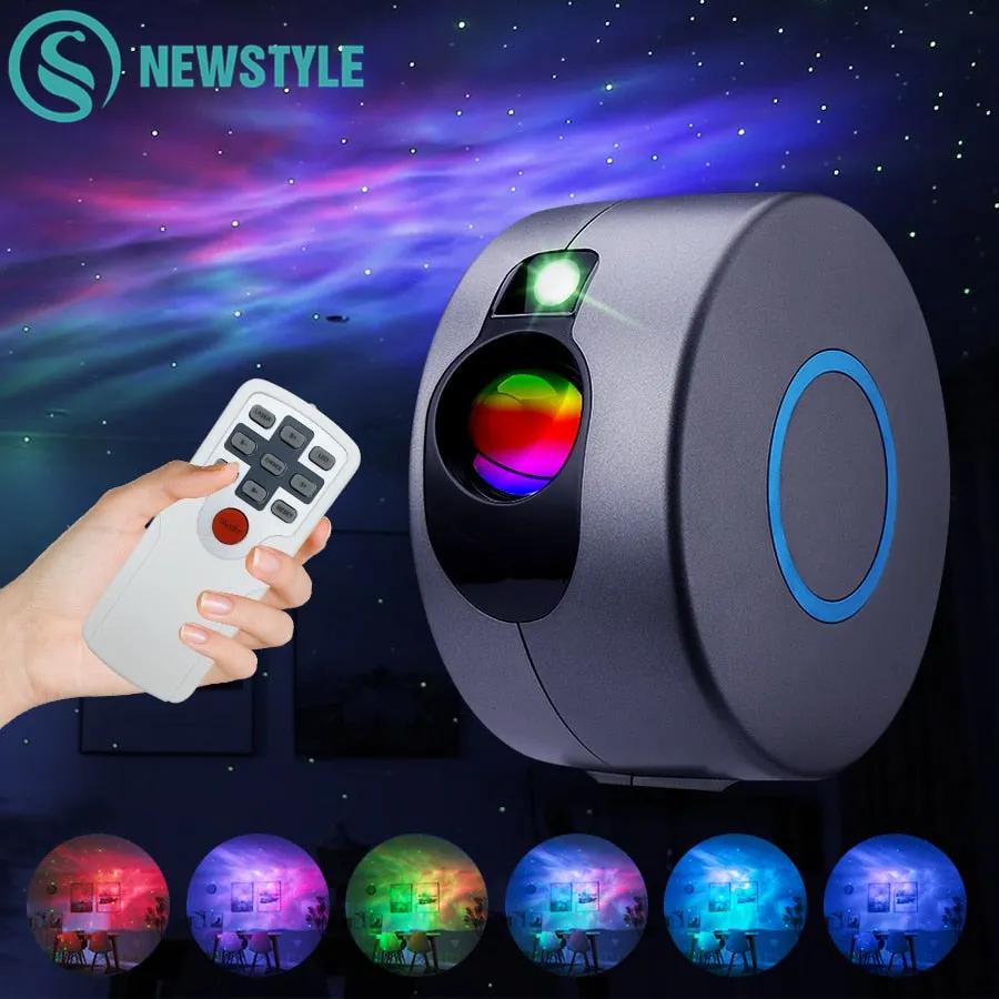 Laser Galaxy Starry Sky Projector Rotating Water Waving Night Light Led Colorful Nebula Cloud Lamp Mood Lighting