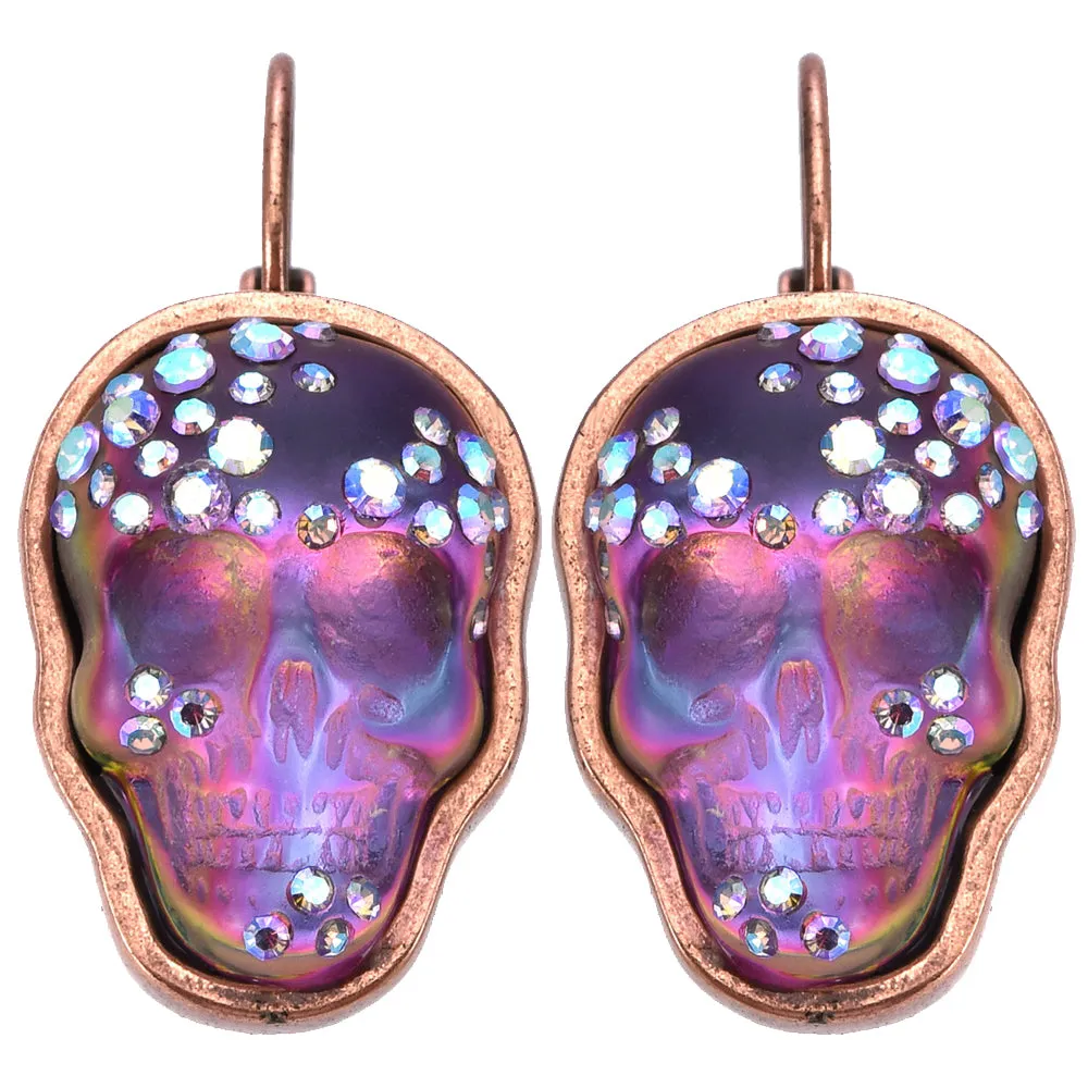 Mystic Crystal Skull Leverback Earrings (Copper Ox/Mystic Iridis)